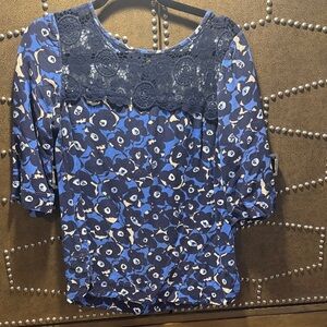 Boden Navy Floral Lace Blouse